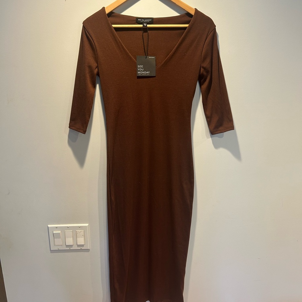 See You Monday Chocolate Long Sleeve Dress